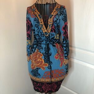 Luxury Hale Bob Silk Blue and Pink Jersey Contemporary Dress